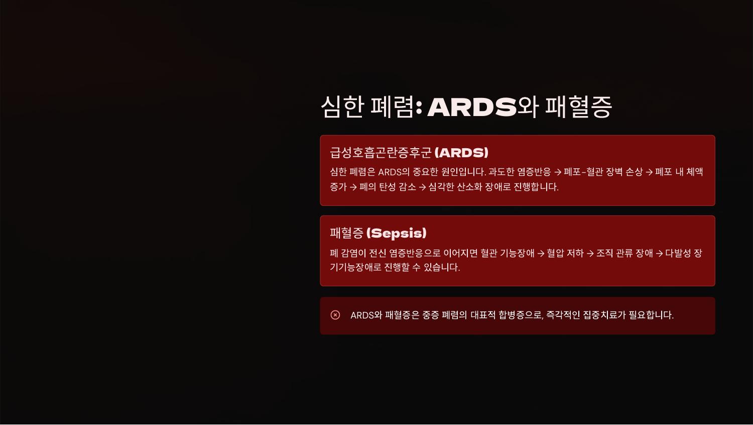 심한 폐렴: ARDS와 패혈증